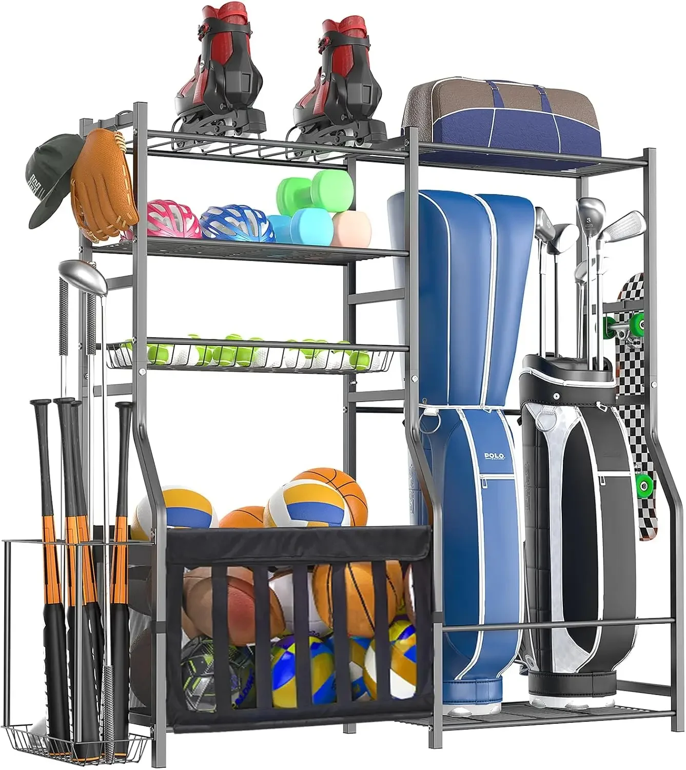 Sports Equipment Organizer Rack - Organisateur d'équipements sportifs robuste pour garage,